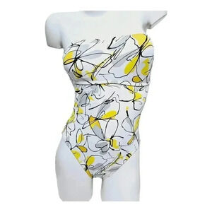 Jantzen 6 strapless white modern floral swimsuit